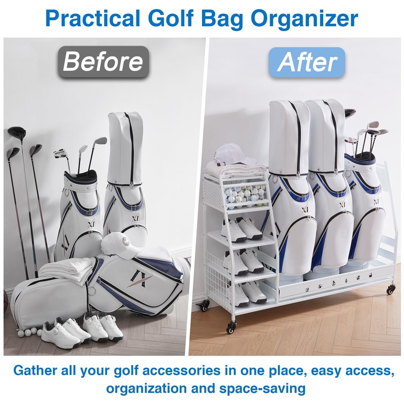 Lauren&Harold 3 Golf Bag Organizer Garage Storage, Golf Storage Rack