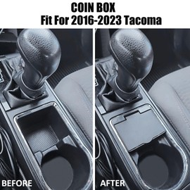 JKCOVER Center Console Coin Box Organizer Compatible with 2016-2020 2021 2022 2023 Toyota Tacoma Accessories Armrest Insert ABS Plastic Coin Holder Secondary Storage Box