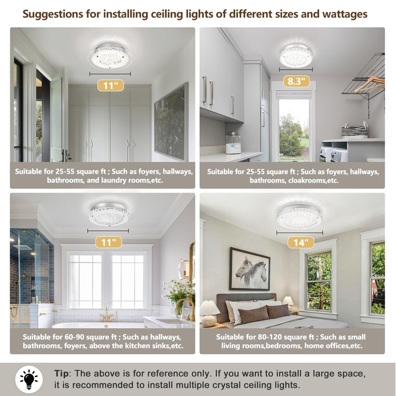 DHK wot Crystal Flush Mount Ceiling Light 3000/4000/5000K Modern Crystal