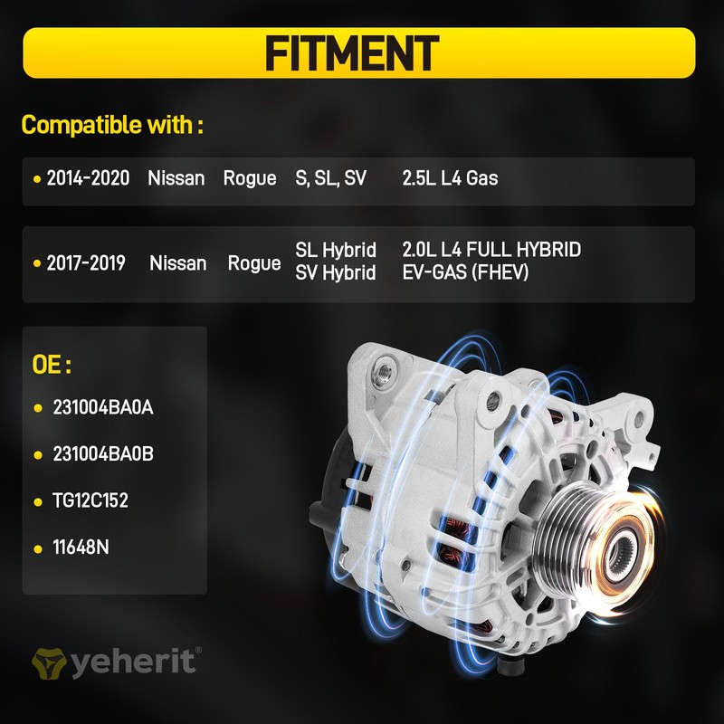 120A High Output Alternator Compatible with Nissan Rogue/Xtrail 2014-2020 L4