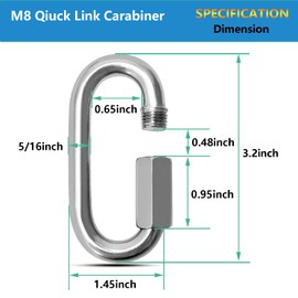20Pcs Quick Links 5/16” Chain Links Connector, 1200lbs Capacity Heavy Duty Carabiner Clips, Galvanized Thread Quick Link Hardware for Safety Chain Swing Gym Hammock, Screw Lock Oval Locking Carabiner