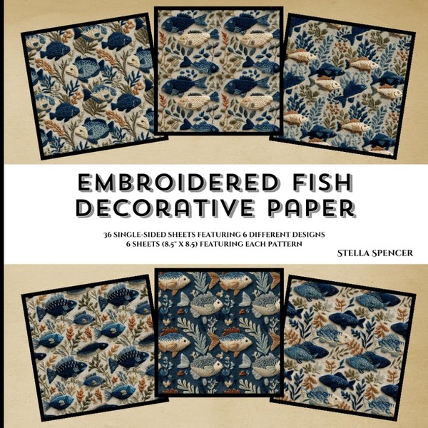 Embroidered Fish Decorative Paper (36 Sheets) 8.5" x 8.5": For