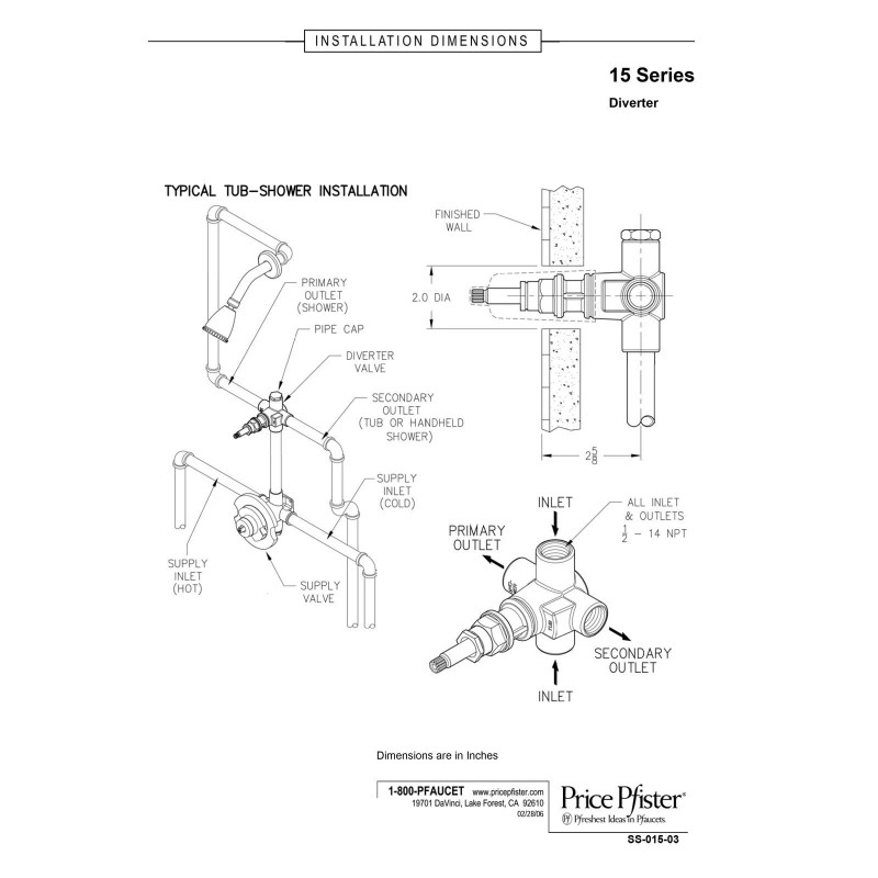 Pfister Rough Valves 4 -Port 2-Way Diverter Valve
