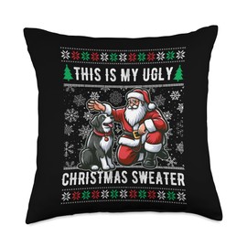 Santa loves pets paws This is my ugly sweater Christmas dogs Throw Pillow