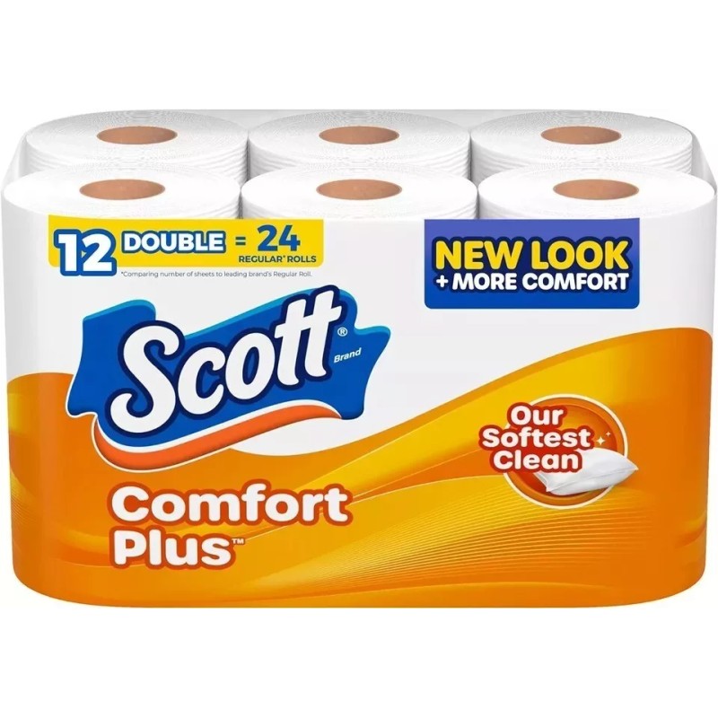 Scott ComfortPlus Toilet Paper, 12 Double Rolls,231 Sheets per Roll,