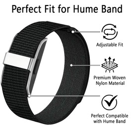 Luxe Louise Nylon Replacement Strap Compatible with Hume Band, Nylon Loop Breathable Adjustable Sport Wristband for Men Women, Soft Woven Fitness Tracker Band (Black)