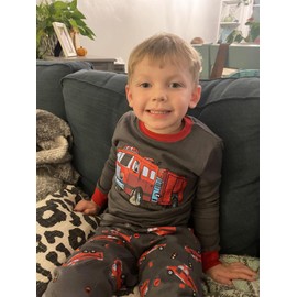 Boys Fire Truck Pajamas Back to School Outfits Long Sleeve Winter Cotton Sleepwear Toddler Pj Set Grey Matching 2 Piece Cute Kids Fireman Pjs 4t