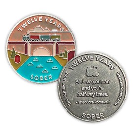 The Achieve Mint Twelve Years Sober Token | 12 Year Sobriety Chip | Non-AA Gift, Non-Religious Medallions for Women and Men Celebrating Sobriety