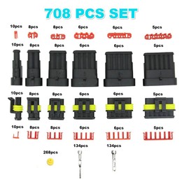 708PCS Automotive Electrical Connectors;Weather Pack Connectors Kit;1 2 3 4 5 6 Pin Waterproof Car Auto Electrical Wire Connector Plug Kit