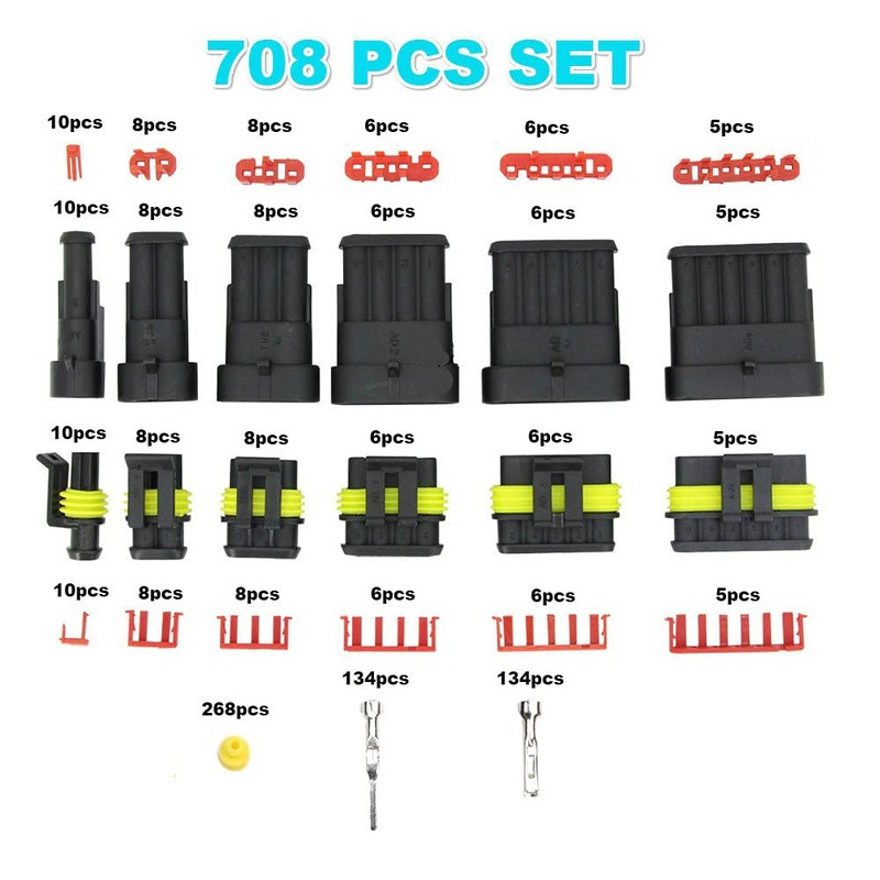 708PCS Automotive Electrical Connectors;Weather Pack Connectors Kit;1 2 3 4
