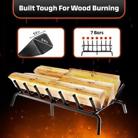 IDZO Solid Steel Fireplace Grate 30 Inch, Upgraded Fireplace Log Grate with Extra Leg for Sturdy Stand & Better Air Flow, Quick Assembly Bar Fire Grates for Indoor & Outdoor