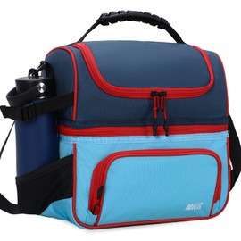 MIER 2 Compartment Lunch Bag Tote with Shoulder Strap for Men and Women Insulated Leakproof Cooler Bag, Blue