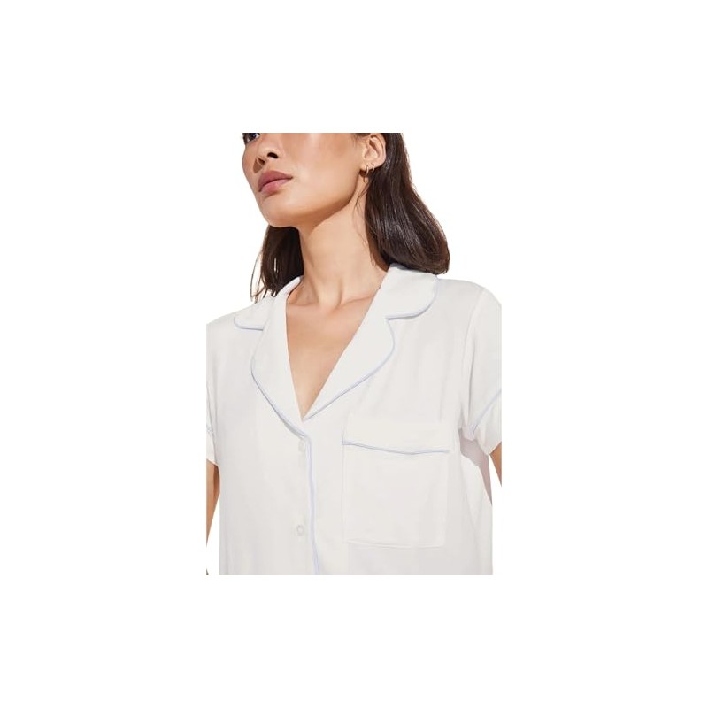 Eberjey, Women's, Gisele - Shortie Short PJ Set, White/Ice Blue,