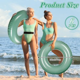 ShinyRelief 6 Pcs Inflatable Pool Floats 28 Inch Swim Tube Bulk for Kids Adult Pastel Swimming Ring Pool Floaties Toy for Beach Summer Lake Beach Hawaiian Vacation Party Decoration (Morandi Green)