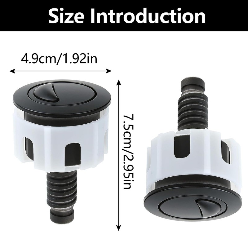 2 PCS Toilet Flush Button, Black Round Head Dual Toilet