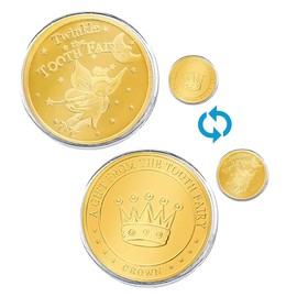 Pack of 2 Golden Tooth Fairy Gifts, Tooth Fairy Gold Taler, Tooth Fairy Coins for Boys and Girls, Children's Gold Tooth Fairy Coin, for Lost Tooth Children's Souvenir, Tooth Loss Celebration Tooth