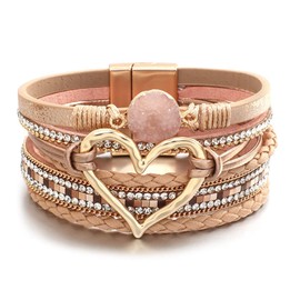 Mezrkuwr Shiny Heart Leather Wrap Bracelets, Stackable Boho Cuff Bracelets, Trendy Resin Stone Rhinestone Bracelets for Women, Gifts for Women, Jewelry, gold