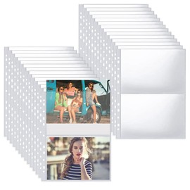 Aoreun Pack of 30 Transparent Postcard Sleeves, 120 Double-Sided Photo Sleeves, 2 Compartments Pockets A4 Photo Sleeves for A4 2/3/4 Ring Binder, Pockets Photo Side Protection, Collectable Sleeves for Postcards Photos