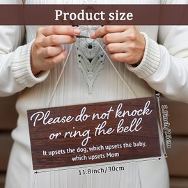 TIESOME Please Do Not Knock or Ring Doorbell Sign for Front Door, 6x12 inch Dont Ring Doorbell Reminder Wooden Decoration for Gate Fence Yard Home Hanging
