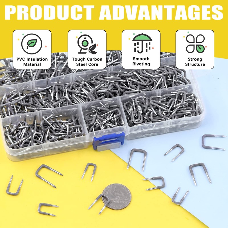 Mardatt 540 Pcs Insulated U Staple Nail Assortment Set with