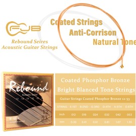 FJB 80/20 Phosphor Bronze Acoustic Guitar Strings - Medium Light Gauge 12-53 (6 Strings) - Long-Lasting Bright Tone, Corrosion Resistant - Perfect for Blues, Rock, Country & Fingerstyle