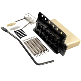 Musiclily Ultra 52.5mm (2-1/16 inch) Standard 6-Screw ST Tremolo Bridge with Vintage Steel Bent Saddles 36mm Solid Brass Block Push-In Arm for Strat Style Electric Guitar, Black