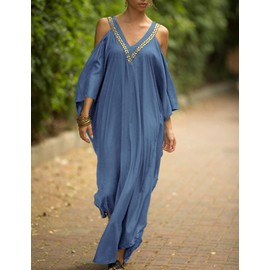 Orshoy Women Free Size Kaftan Tunic Dress Bikini Cover UP FITS A-Blue