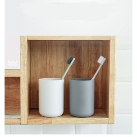 Toothbrush Holder Japanese Style Bathroom Accessories Toothpaste Holder Makeup Brush Cup, Razor Holder for Bathroom Vanity countertop 2pcs (White, Gray)