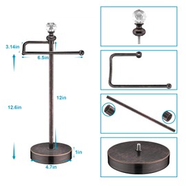 ROLABAM Heavy Weighted Hand Towel Holder(with Crystal Ball) Standing Hand Towel Holder Total Height 15.7'' for Kitchen,Bathroom,Vanity,Classic Decorative Metal Hand Towel Stand,Oil Rubbed Bronze
