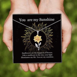 You are My Sunshine Gift, Sunflower Pendant Necklace, Birthday, Valentine's Day, Anniversary Present for Girlfriend, Daughter, Soulmate, Friends