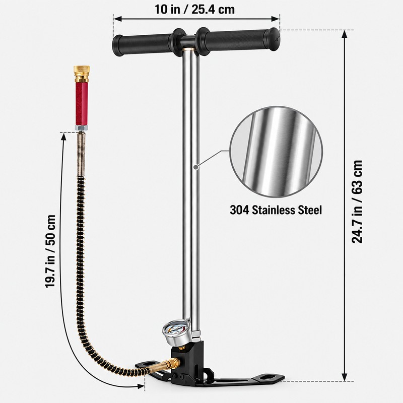 4500 PSI 3-Stage High Pressure Hand Pump with Gauge, 19.7