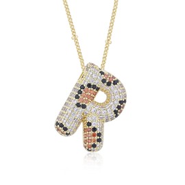 HRGEM 14K Gold Plated Bubble Initial Necklace for Women Unique Dainty Alphabet Puffy Name Letter Necklace, Medium, Brass, No Gemstone