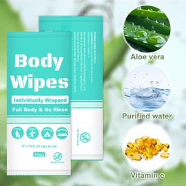 Individually Wrapped Body Wipes Bulk Bath Wipes, Women Men Large Adult Disposable Body Shower Wipes No Rinse-Free Bathing Cloths Wipes for Outdoors After Gym Camping Travel (50, Blue, 12 x 10.3 in)