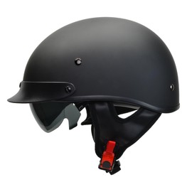 Vega Helmets Warrior Motorcycle Half Helmet with Sunshield for Men & Women, Adjustable Size Dial DOT Half Face Skull Cap for Bike Cruiser Chopper Moped Scooter ATV (Small, Matte Black)