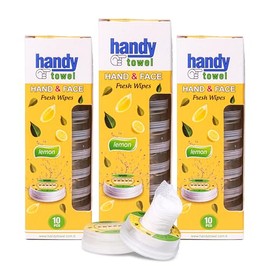 Handy Towel Scented Wipes, 30 Pack of Travel Size Wet Towelettes, Alcohol-Free, Convenient, Eco-Friendly, Refreshing, Fits in Gym Bag, Purse, Pocket, Luggage, 30pcs (4.5 ml, Lemon)