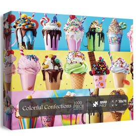 Ice Cream Puzzles for Adults 1000 Pieces, PICKFORU Colorful Confections Sweet Candy Jigsaw Puzzles, Impossible Challenging Chocolate Dessert Puzzle as Wall Decor