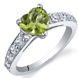 PEORA Peridot Heart Promise Ring for Women 925 Sterling Silver, Natural Gemstone, 1.25 Carats Heart Shape 7mm, Size 8, Promise, Engagement, Statement Ring, August Birthstone Ring, w/Jewelry Box