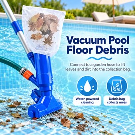 Portable Pool Vacuum Kit for Manual Cleaning – Garden Hose Powered Cleaner for Above-Ground Pools, Spas & Ponds
