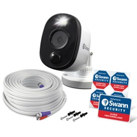 Swann Add-On DVR Bullet Security Camera System with Sensor Spotlight, 1080p Full HD Video, Indoor or Outdoor Design, Dusk to Dawn Color Night Vision Plus True Detect™ Heat and Motion Detection