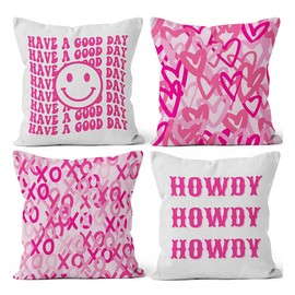 Umimiss Preppy Pillows - Hot Pink Cushion Covers, Preppy Room Decor, Aesthetic Room Decor, Pink Room Decor, Cute Soft Pillowcase For Girls Bedroom Decor, Preppy Stuff For Girls, 45×45 Cm
