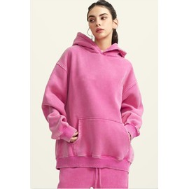 OSACOD Mens Oversized Hoodies Pullover Vintage Sweatshirt Acid Wash Heavyweight Plush Cotton Baggy Streetwear Top Athletic (Pink-XL)