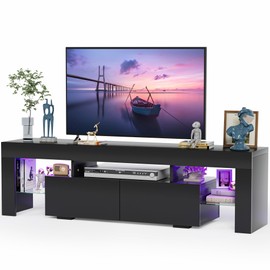 JUMMICO JUMMICO TV Stand, Modern Lighting TV Cabinet Entertainment Center Media and Open Shelf, TV Console Table with 1 Drawer and Remote Control, 20 Color LED Lights up to 70 Inch TV (Black)