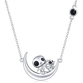 OHAYOO - Collar gótico de plata de ley 925 con calavera de serpiente/cráneo de cabra/Jack Skellington, joyería de calavera para hombres y mujeres, Plata esterlina, Sin piedra preciosa