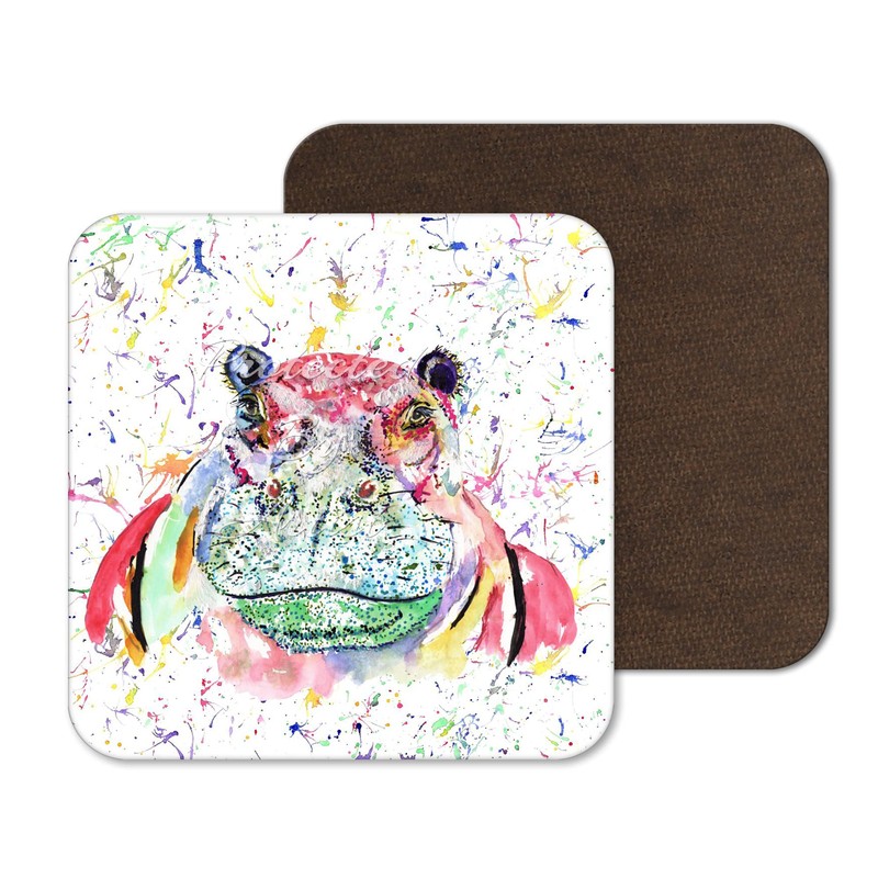Coaster Hippo Wild Wildlife Animals Coasters Watercolour Art Gift Work