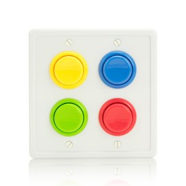 Arcade Light Switch Plate Cover, (White/Red,Blue,Green,Yellow) Double Switch, 2-Gang Standard Size Rocker Wall Plate, Game Room Decorator, Kid Bedroom Wallplate, Faceplate Replacement