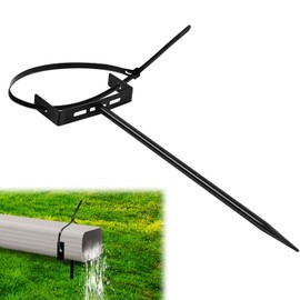 1 Pack Rainwater Downspout Bracket with Strap, Adjustable Heavy Duty Metal Gutter Downspout Bracket Black Longer Downspout Holder Stake Rust-Proof Downspout Extension Anchor Pipe Support for Lawn Yard