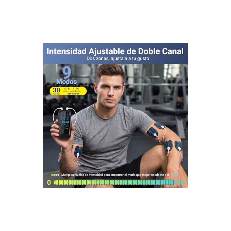 Dispositivo de Masaje Muscular, 2 canales con 8 electrodos, 9