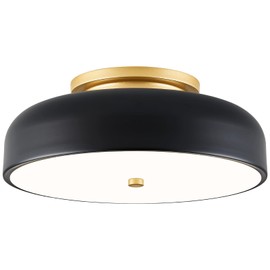 ZUYURT Dimmable LED Ceiling Light, Black and Gold Light Fixture, Mid-Century Semi Flush Mount Ceiling Light 5CCT 2700K-6000K Ceiling Lamp for Laundry Room Kitchen, Bedroom, Hallway(11.8in)