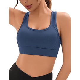 Litherday Sports Bra Women's Strong Hold Push Up Sports Bustier without Underwire Removable Padded Sports Bra Mesh Fabric for Yoga Fitness, darkblue
