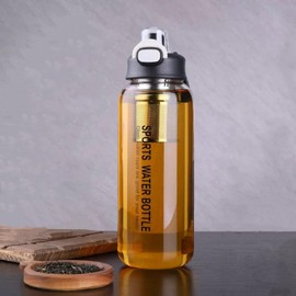 HOYUANSU Glass Tea Bottle with Infuser - Gass Tea Tumbler with Infuser, Borosilicate Glass Infuser Water Bottle with Straw, Sleeve,Lock Lid and Handle, Leakproof (1200ML)